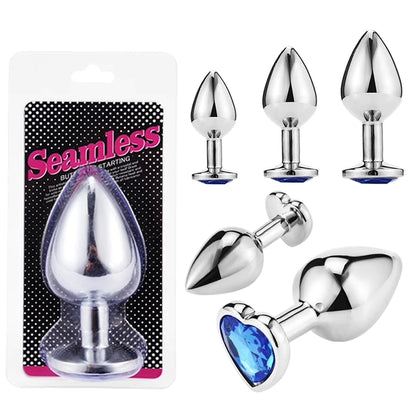 3Pcs Set Luxury Metal Butt Toys Heart Shaped Anal Trainer Jewel Butt Plug Kit S&M for Beginners Couples Large/Medium/Small. Experience the pleasure of fullness and anal stimulation.