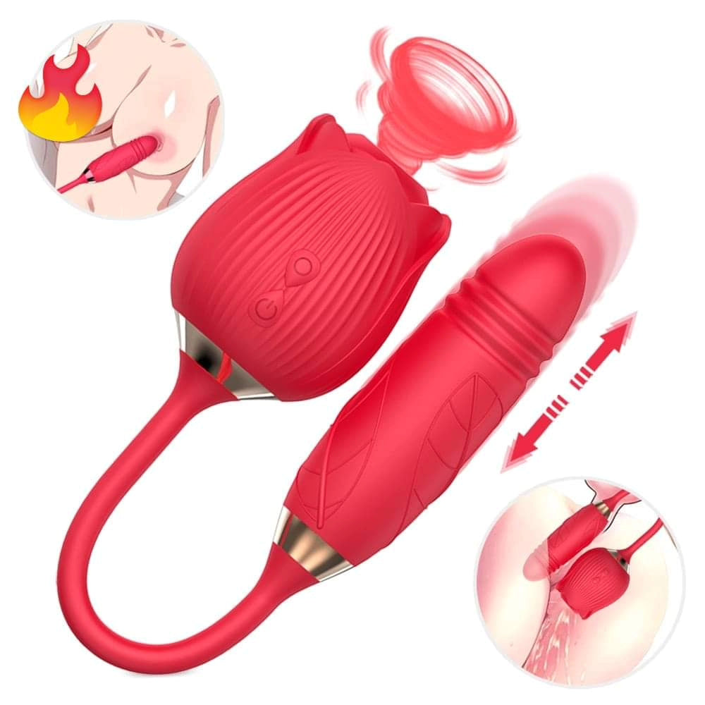 Rose Sex Toys for Women, Clitoris Vibrator with 10 Sucking & Vibrating Female Sex Toy, Dildo Thrusting Vibrator with 10 Thrusting Patterns, Adult Sex Toys
Rose Sex Toy opens the door to an unforgettable