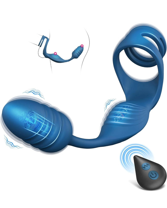 Vibrating Cock Ring with Anal Plugs,Sex Toys for Men Prostate Massager and Anal Toys with 10 Vibriting Modes,Adult Toys for Men with Remote Control Vibrating Butt Plug