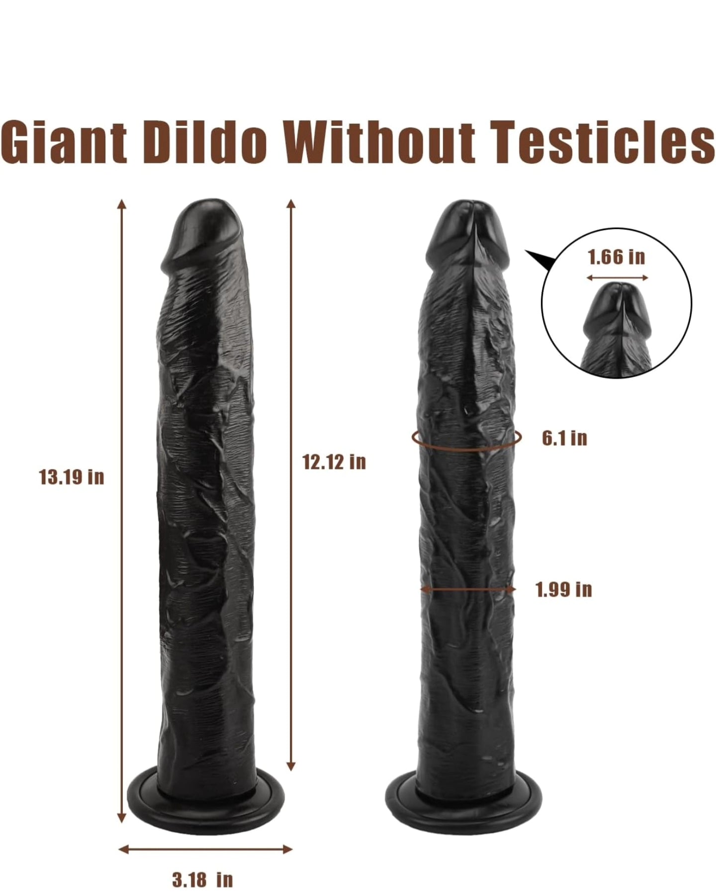 Realistic Dildo with Small Glans, Balls-Free 13.4 Inch Big Dildo Black Jelly Dildo with Strong Suction Cup, Adult Product Sex Toy for WomenTop