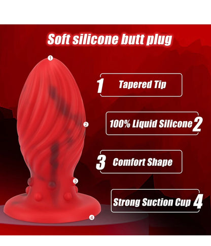 Beginner Anal Plug Liquid Silicone Butt Plug with Suction Cup Base for First-time Anal Play, Swirl Anal Toy Waterproof Butt Plug Kit Adult Sex Toy for Unisex Backdoor Handsfree Fun（Small）