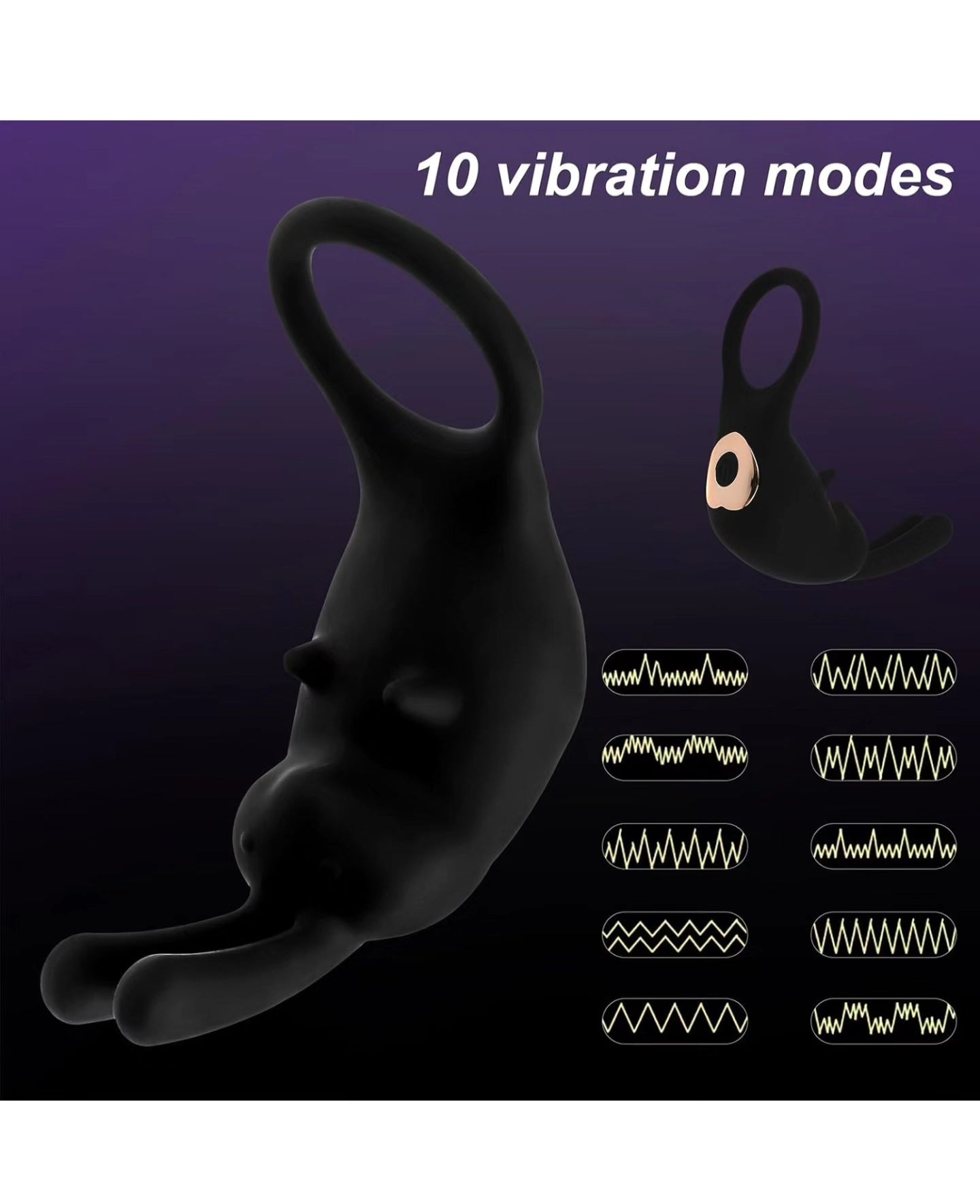 Vibrating Cock Ring with Clitoral Vibrator, 10 Vibration Modes Rabbit Penis Ring for Men,Medical Silicone Sex Toy for Adult Couple Games-Black