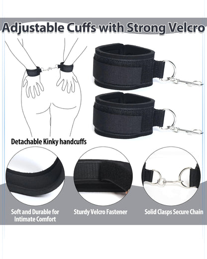 Sex Bondage Wrist & Thigh Cuff Sex Toys, BDSM Restraints Handcuffs Adjustable Set with Feather Tickler Whip, Nipple Clamps and Blindfold, Bondage Gear & Accessories Adult Couples SM Toys for Men Women