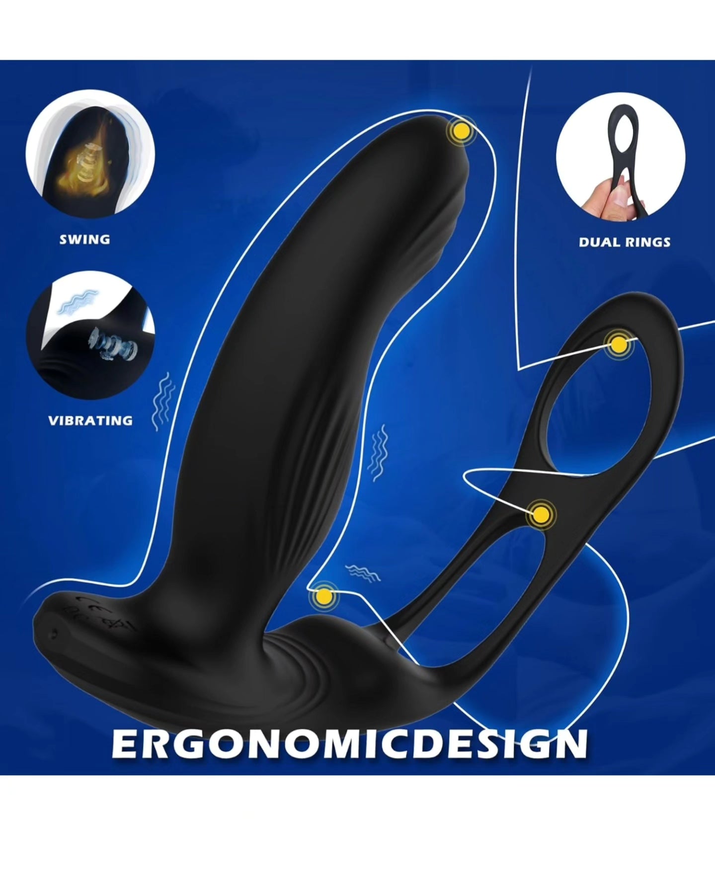 Massager Anal Vibrator and Penis Ring, 4-in-1 Anal Plug Sex Toy Anal Dildo with 10 Vibration Settings and Swinging Movements Adult Toy, Homosexual Toy