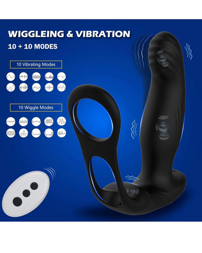 Massager Anal Vibrator and Penis Ring, 4-in-1 Anal Plug Sex Toy Anal Dildo with 10 Vibration Settings and Swinging Movements Adult Toy, Homosexual Toy