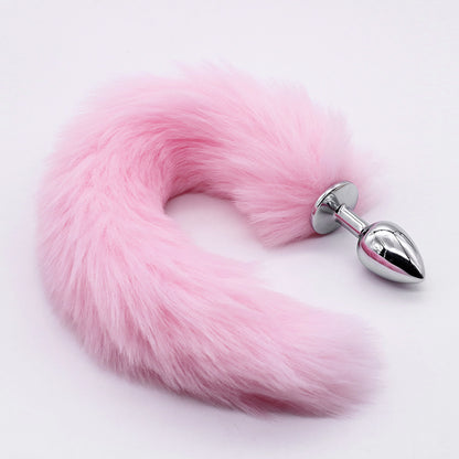 Sexy Fox Tail Cosplay Medium [3.4cm width] Anal Plug Anal Butt Plug Adult Sex Toys for Women Men Couple Stainless Steel Anal Plug (Black, Pink, Purple, Red)