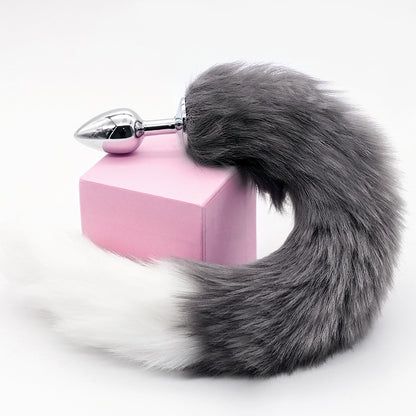 Sexy Fox Tail Cosplay Medium [3.4cm width] Anal Plug Anal Butt Plug Adult Sex Toys for Women Men Couple Stainless Steel Anal Plug (Black, Pink, Purple, Red)