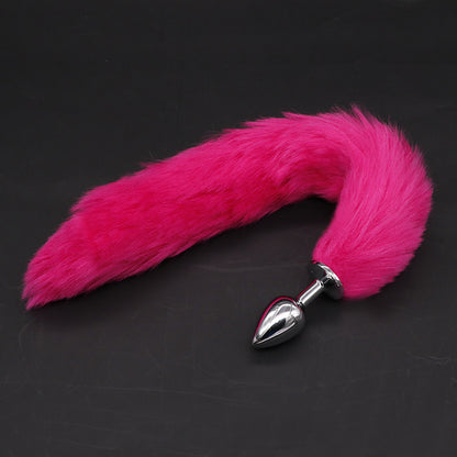 Sexy Fox Tail Cosplay Medium [3.4cm width] Anal Plug Anal Butt Plug Adult Sex Toys for Women Men Couple Stainless Steel Anal Plug (Black, Pink, Purple, Red)