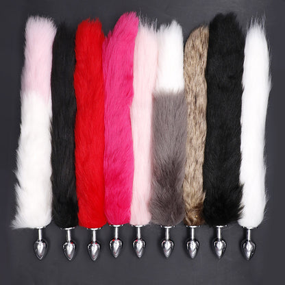 Sexy Fox Tail Cosplay Medium [3.4cm width] Anal Plug Anal Butt Plug Adult Sex Toys for Women Men Couple Stainless Steel Anal Plug (Black, Pink, Purple, Red)