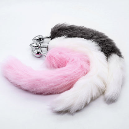 Sexy Fox Tail Cosplay Medium [3.4cm width] Anal Plug Anal Butt Plug Adult Sex Toys for Women Men Couple Stainless Steel Anal Plug (Black, Pink, Purple, Red)