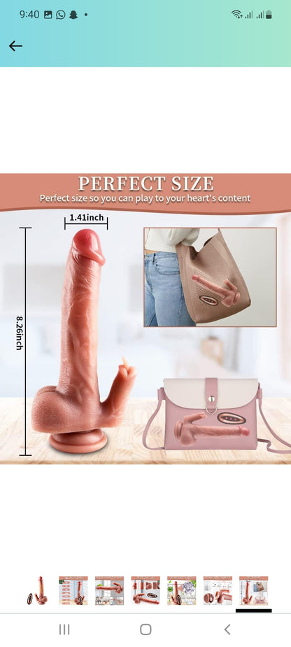 8.2" Realistic Vibrating Dildo for Women with 10 Licking & 10 Vibration Modes for Hands-Free Play, Remote Control