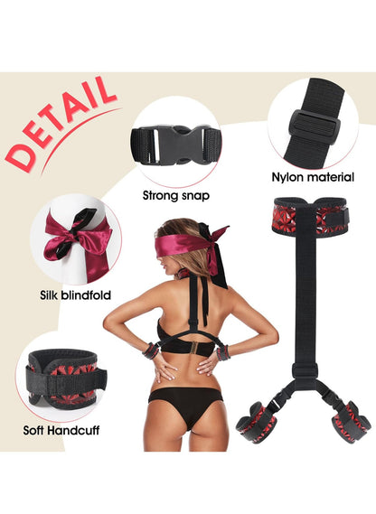 Bondage Restraints BDSM Sex Toys for Couples Neck to Wrist Kits, Gear & Accessories Handcuffs Collar with Blindfold for Beginner, Adjustable SM Games Play Sex Rope for Love