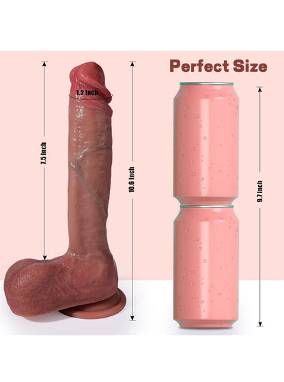 Realistic Dildos Feels Like Skin, 10.5 Inch Silicone Dildo with Strong Suction Cup for Hands-Free Play, Lifelike Dildo with Big Balls Fake Penis for Anal Play, Adult Sex Toys for Women and Men Orgasm