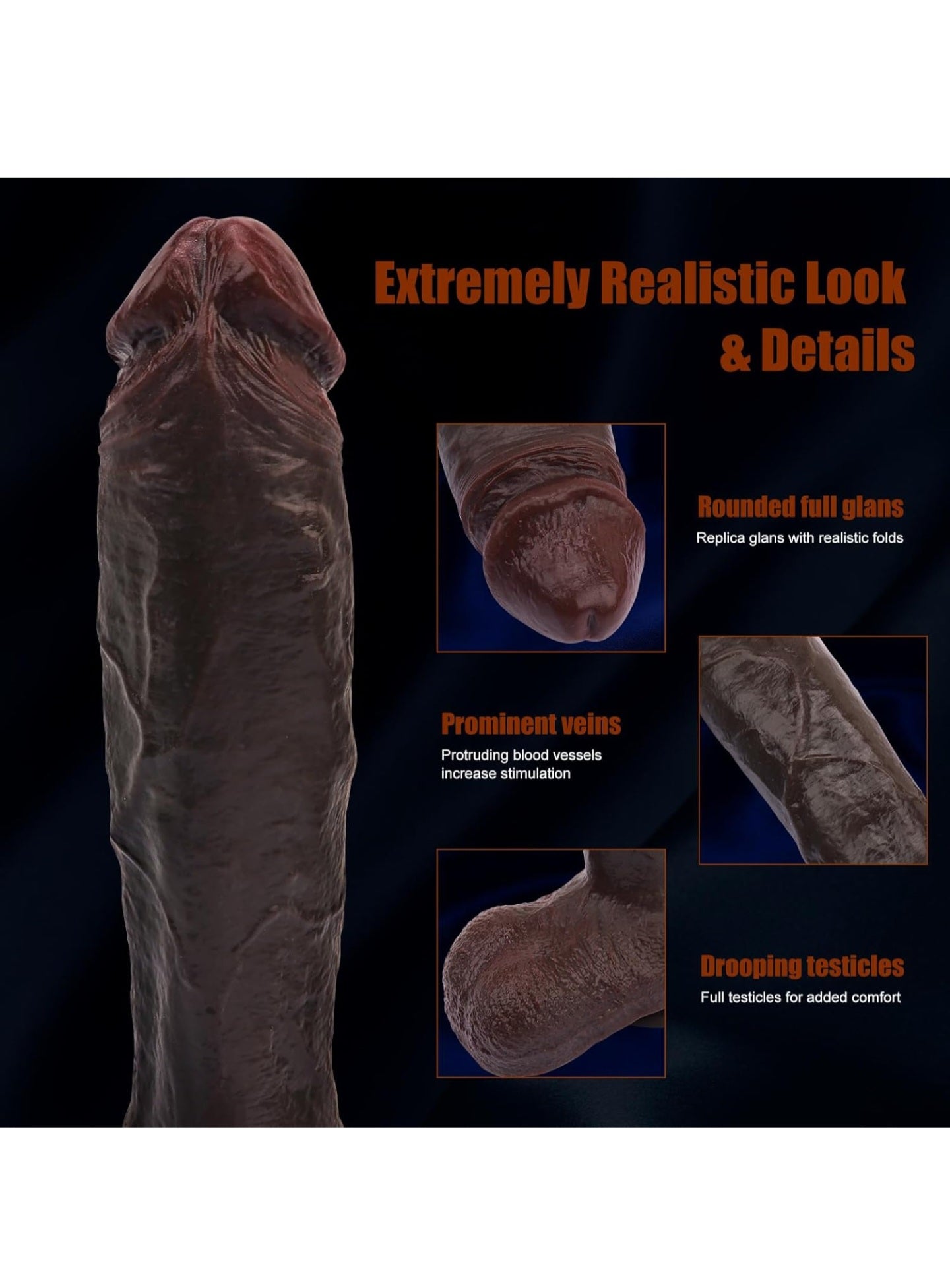 9.8 inch Huge Realistic Dildo Adult Sex Toys for Women Men Orgasm, Soft Silicone Anal Dildos with Suction Cup for Hands-Free, Thick Black Lifelike Dildo with Curved Shaft and Big Balls for G Spot Play