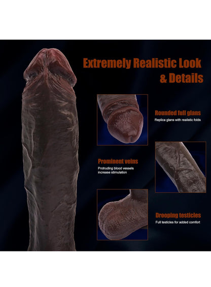 9.8 inch Huge Realistic Dildo Adult Sex Toys for Women Men Orgasm, Soft Silicone Anal Dildos with Suction Cup for Hands-Free, Thick Black Lifelike Dildo with Curved Shaft and Big Balls for G Spot Play