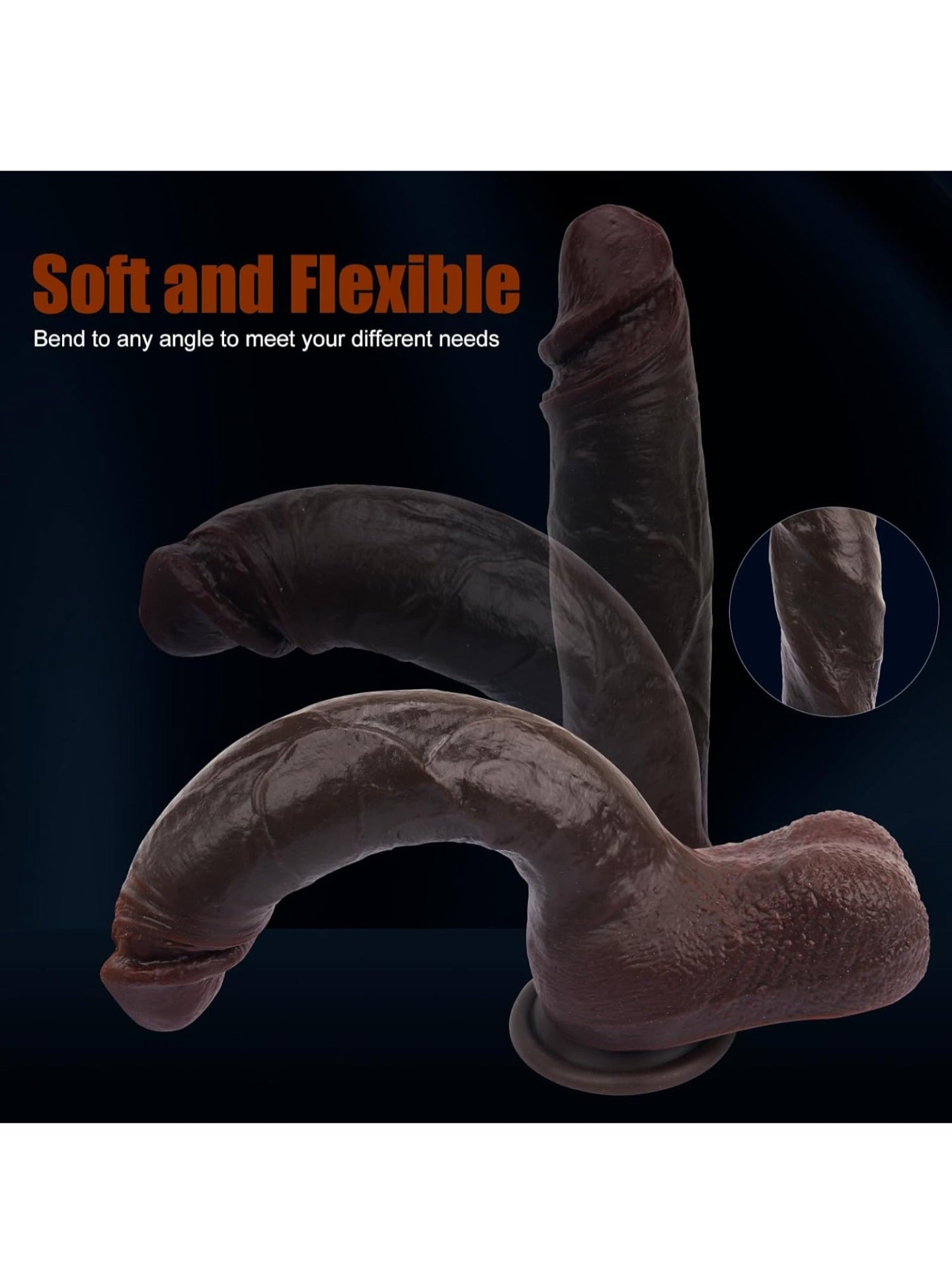 9.8 inch Huge Realistic Dildo Adult Sex Toys for Women Men Orgasm, Soft Silicone Anal Dildos with Suction Cup for Hands-Free, Thick Black Lifelike Dildo with Curved Shaft and Big Balls for G Spot Play