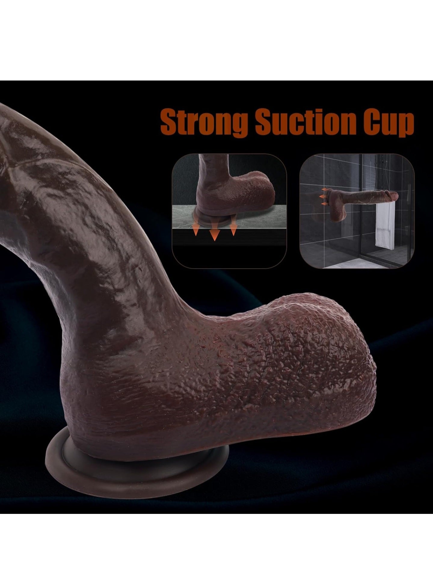 9.8 inch Huge Realistic Dildo Adult Sex Toys for Women Men Orgasm, Soft Silicone Anal Dildos with Suction Cup for Hands-Free, Thick Black Lifelike Dildo with Curved Shaft and Big Balls for G Spot Play