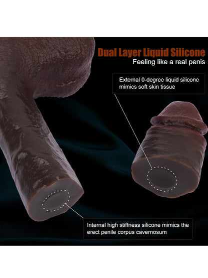 9.8 inch Huge Realistic Dildo Adult Sex Toys for Women Men Orgasm, Soft Silicone Anal Dildos with Suction Cup for Hands-Free, Thick Black Lifelike Dildo with Curved Shaft and Big Balls for G Spot Play