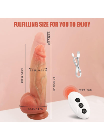 Thrusting Dildo Vibrator Women Sex Toy 8.7 Inch Thick Dildo for G Spot Stimulation, 3 in 1 Realistic Silicone Dildo with 3 Thrusting & 9 Vibrating Modes Remote Control Adult Toy USB Rechargeable