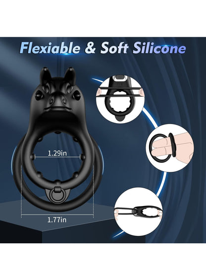 Vibrating Cock Ring, Double Penis Ring Vibrator with Bull Design & 10 Vibration Modes, Rechargeable Adult Male Sex Toys for Men Longer Harder Stronger