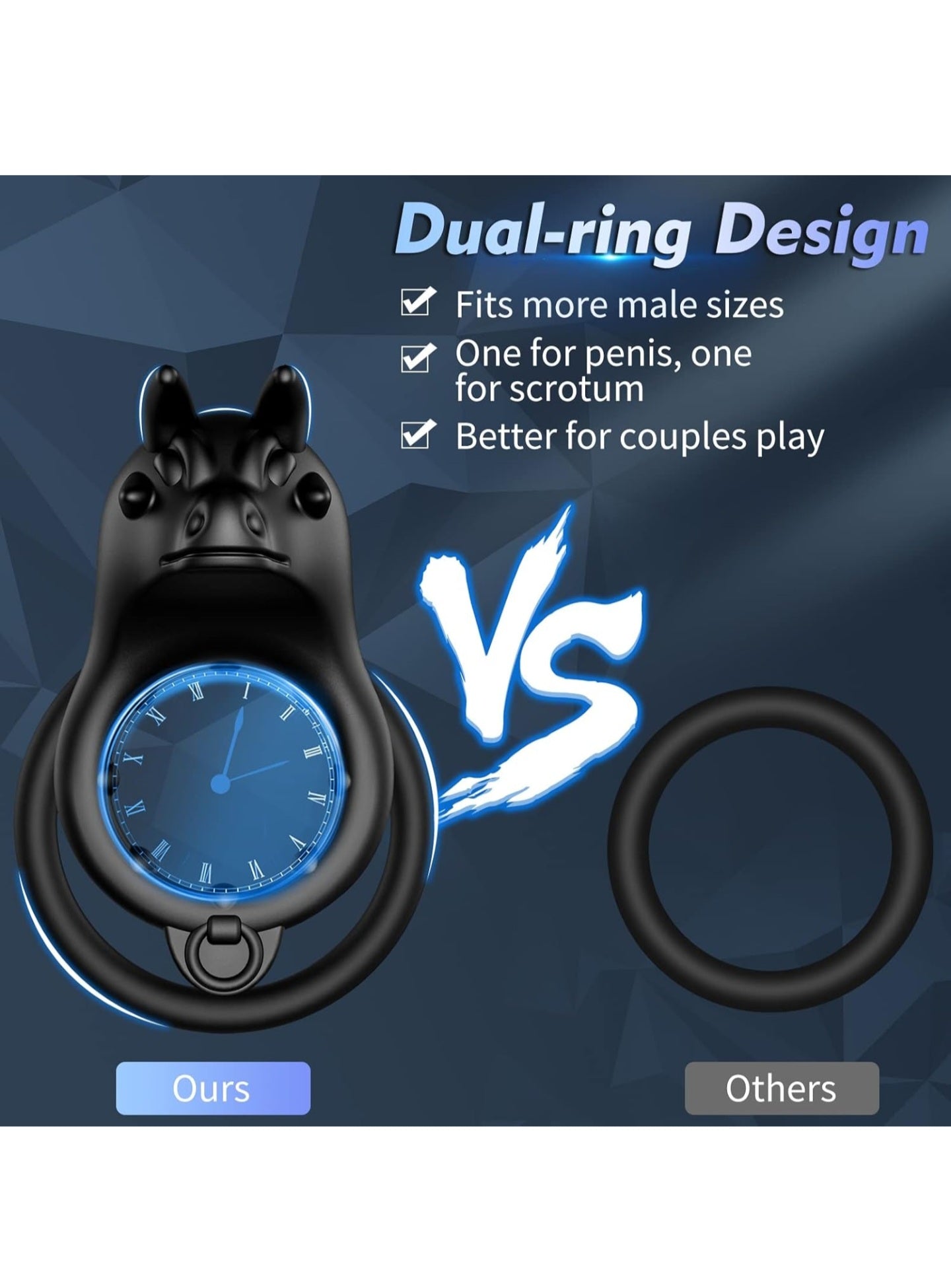 Vibrating Cock Ring, Double Penis Ring Vibrator with Bull Design & 10 Vibration Modes, Rechargeable Adult Male Sex Toys for Men Longer Harder Stronger