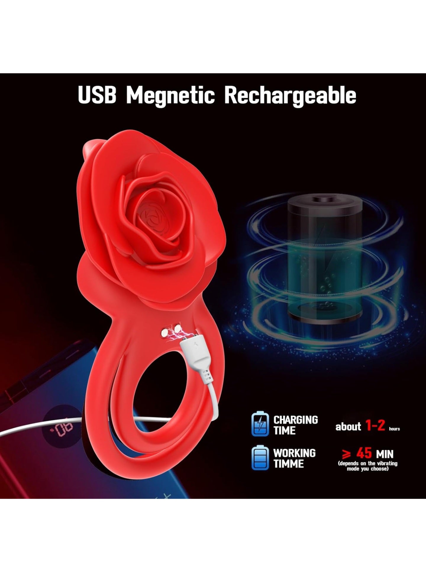 Rose Vibrating Cock Ring with Tongue Tickler for Couples Sex Pleasure, Vibrating Penis Ring 10 Strong Vibration Double Ring Erection Vibrator Ring Adult Sex Toys for Men Women