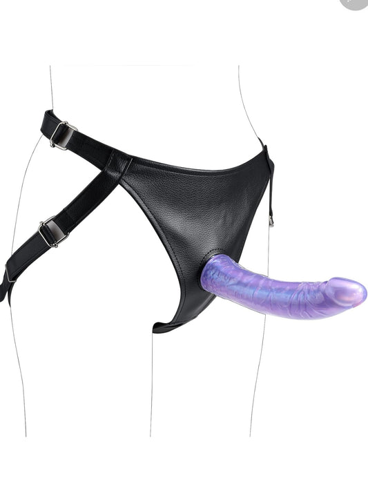 Strap On Dildo 8.3 Inch Realistic Cock with Adjustable Leather Harness for Couples Role Play, Wearable G Spot Dildo Unisex Strap-On Pegging Kit Adult Toys for Sexy Fantasy (Purple)