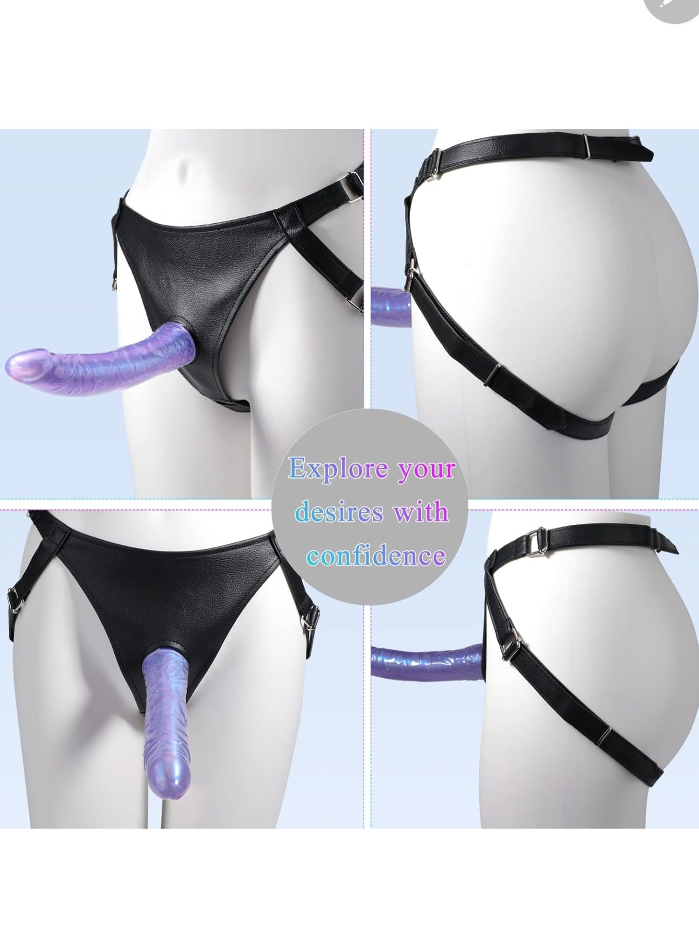 Strap On Dildo 8.3 Inch Realistic Cock with Adjustable Leather Harness for Couples Role Play, Wearable G Spot Dildo Unisex Strap-On Pegging Kit Adult Toys for Sexy Fantasy (Purple)