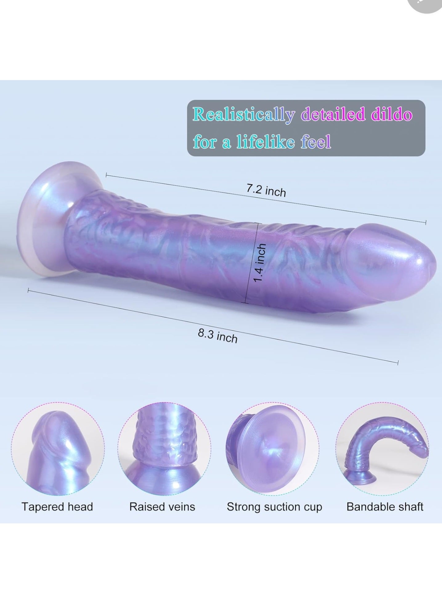 Strap On Dildo 8.3 Inch Realistic Cock with Adjustable Leather Harness for Couples Role Play, Wearable G Spot Dildo Unisex Strap-On Pegging Kit Adult Toys for Sexy Fantasy (Purple)