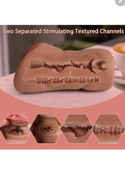 REALISTIC VAGINA & ASS: Resembling the softest skin, this 2 in 1masturbator feels lifelike to the touch and is adorned with super realistic detailing including lovely lips and a petite penetrable ass.
2 SEPARATED CHANNELS:Two closed-ended sleeve features