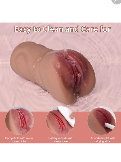 REALISTIC VAGINA & ASS: Resembling the softest skin, this 2 in 1masturbator feels lifelike to the touch and is adorned with super realistic detailing including lovely lips and a petite penetrable ass.
2 SEPARATED CHANNELS:Two closed-ended sleeve features