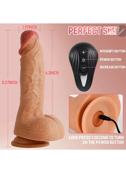 Realistic Vibrating Dildo for Women, Body-Safe Material Lifelike Huge Penis with 20 Vibrations Modes, Strong Suction Cup Anal Dildo for Men G spot with Curved Shaft and Balls Throat Trainer