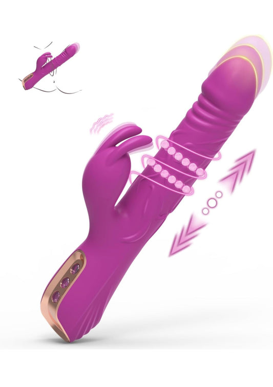 Vibrator Thrusting Dildo with Rotating Rolling Beads, Rabbit Vibrator with 7 Vibration Modes & 7 Rotating Modes, Adult Female Sex Toys for G Spot Clitoral Bring Dual Pleasure, Purple