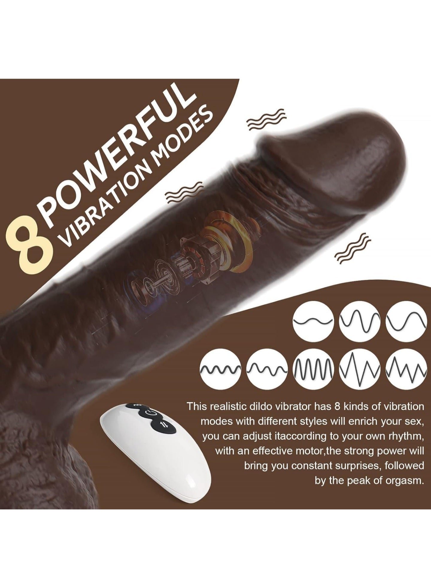 9 inch Thrusting Dildo Vibrator Sex Toy for Women, Black Realistic Vibrating Dildo w/5 Thrusts & 8 Vibrations, Strong Suction Cup Silicone Dildo