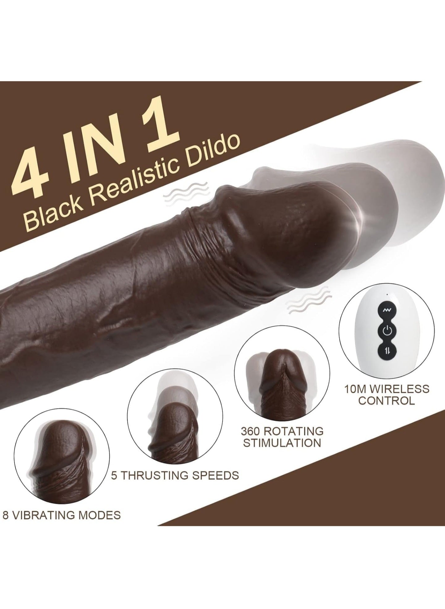 9 inch Thrusting Dildo Vibrator Sex Toy for Women, Black Realistic Vibrating Dildo w/5 Thrusts & 8 Vibrations, Strong Suction Cup Silicone Dildo