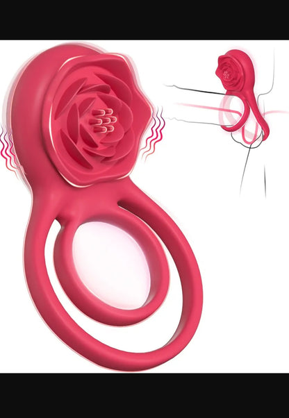 Vibrating Cock Ring with Rose Clitoral Stimulator, Pleasure Penis Ring Vibrator Couples Adult Sex Toys for Men Women, 7 Vibrations Male Couple Sex Toy