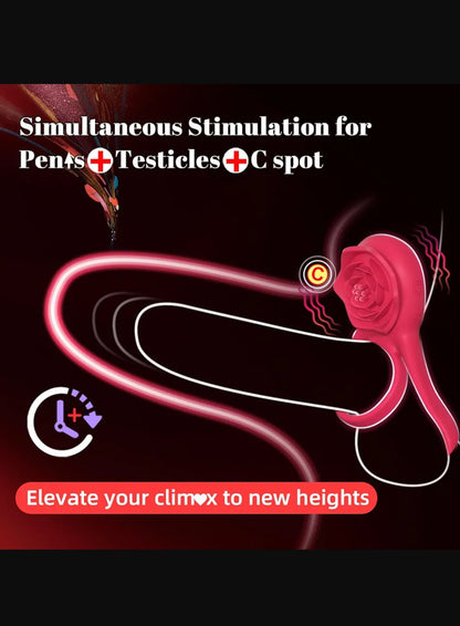 Vibrating Cock Ring with Rose Clitoral Stimulator, Pleasure Penis Ring Vibrator Couples Adult Sex Toys for Men Women, 7 Vibrations Male Couple Sex Toy