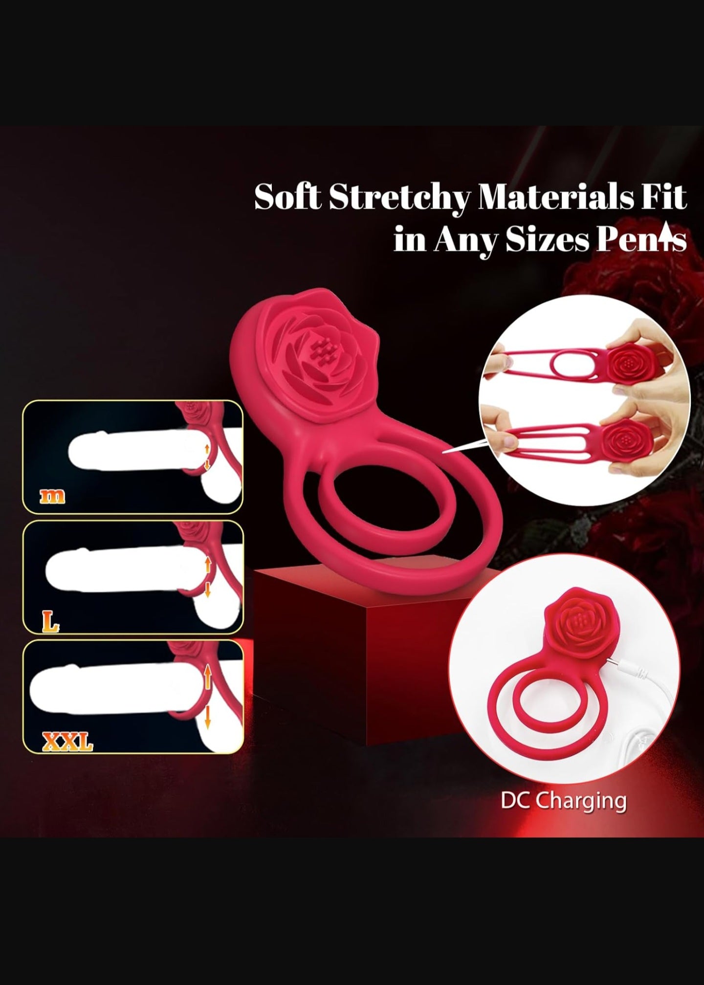 Vibrating Cock Ring with Rose Clitoral Stimulator, Pleasure Penis Ring Vibrator Couples Adult Sex Toys for Men Women, 7 Vibrations Male Couple Sex Toy