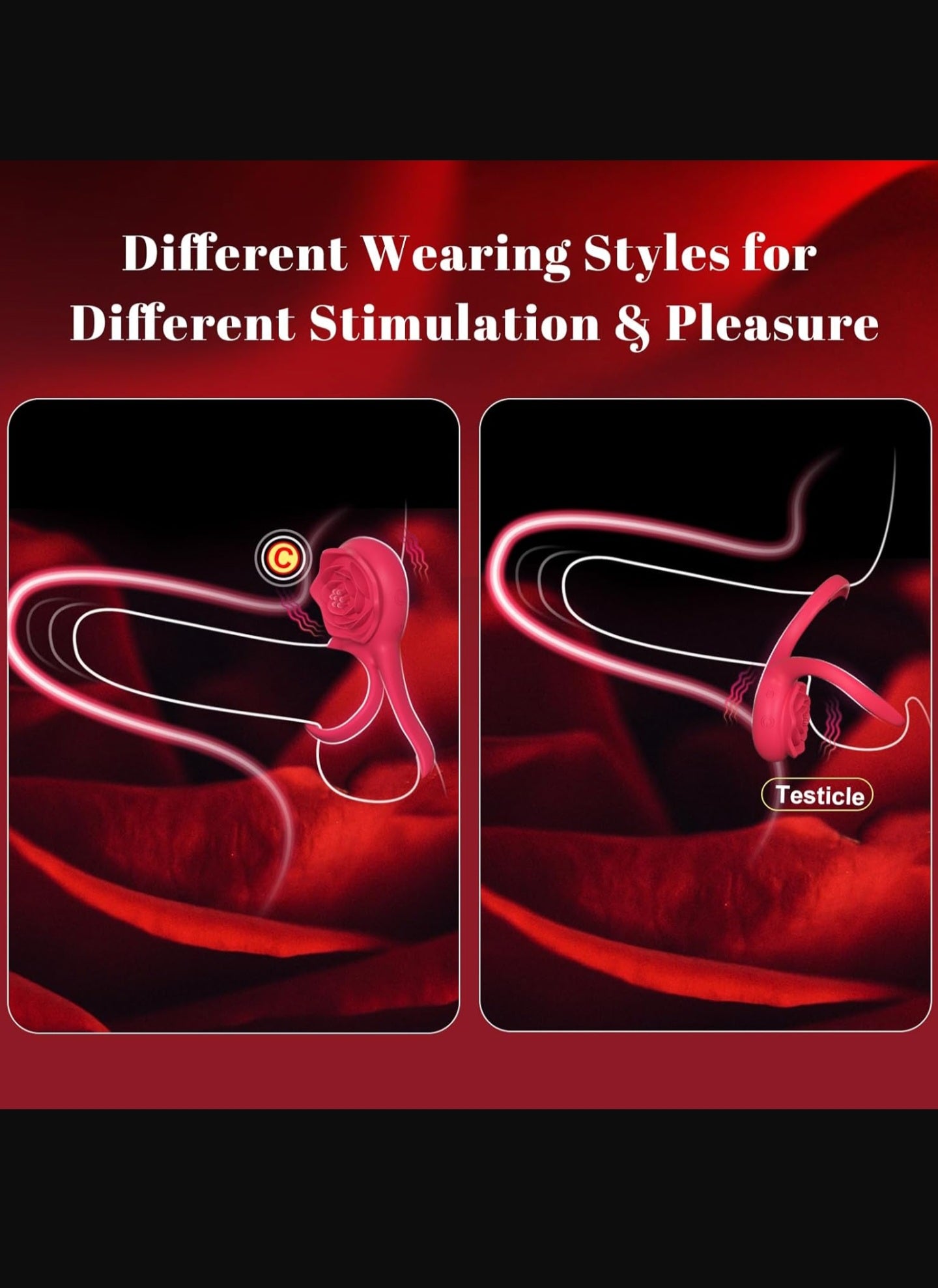 Vibrating Cock Ring with Rose Clitoral Stimulator, Pleasure Penis Ring Vibrator Couples Adult Sex Toys for Men Women, 7 Vibrations Male Couple Sex Toy