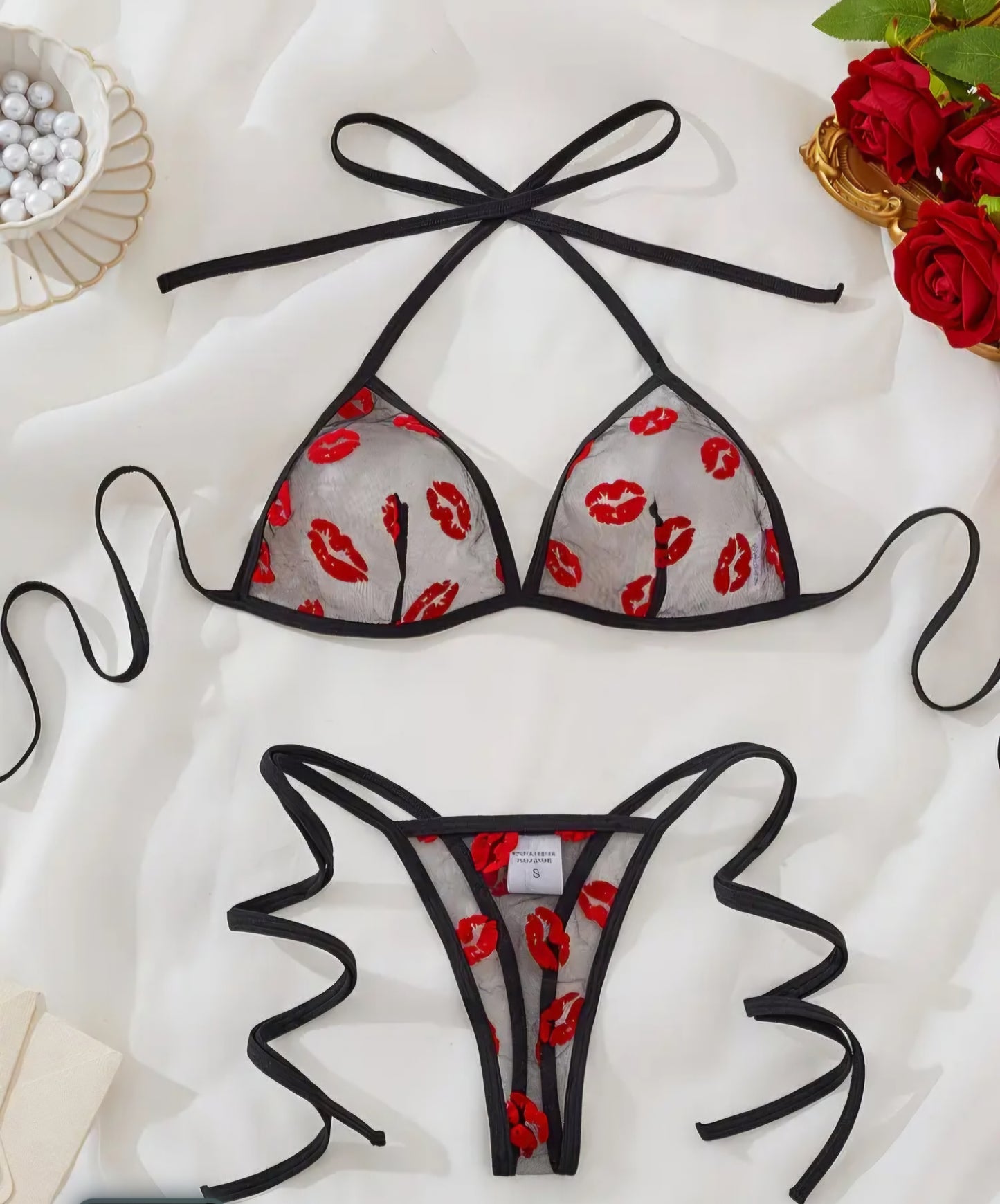 Women’s Floral Lace Bralette & Panty Lingerie Set – Wine Red One Size AMA