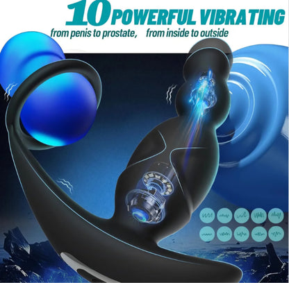 Anal Sex Toys for Men, Anal Vibrator Prostate Massager with Cock Ring, Vibrating Anus Butt Plug with 3 Rotating & 10 Vibrating Modes, Anal Beads for Gay Couples Adult Sex Toys for Man