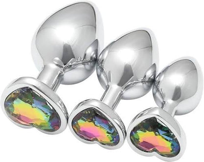 3Pcs Set Luxury Metal Butt Toys Heart Shaped Anal Trainer Jewel Butt Plug Kit S&M for Beginners Couples Large/Medium/Small. Experience the pleasure of fullness and anal stimulation.