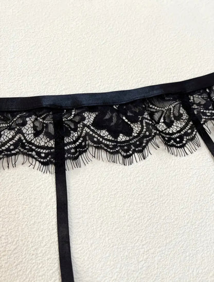 🖤 Flirtatious 3-Piece Black Eyelash Lace Lingerie Set - Size L 🖤