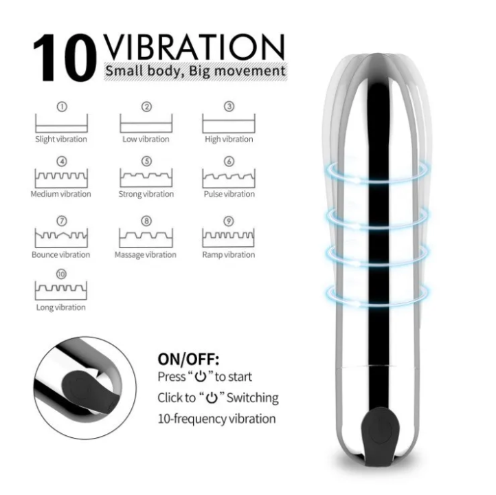 10-Frequency Bullet Vibrator – USB Rechargeable Personal Massager Travel Bullet