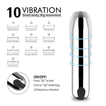 10-Frequency Bullet Vibrator – USB Rechargeable Personal Massager Travel Bullet
