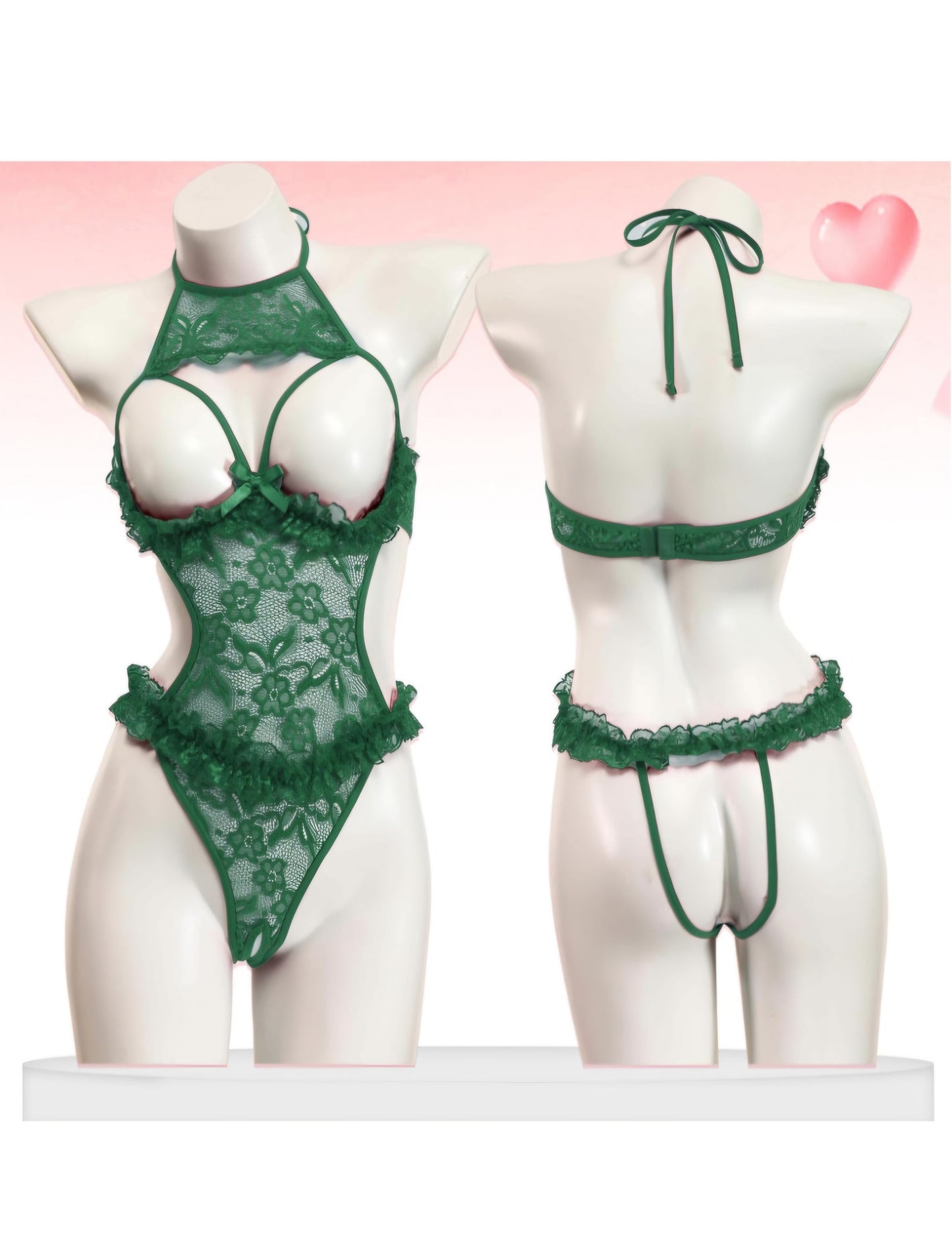 Avidlove Sexy Lingerie for Women Halter Neck One Piece Teddy Bodysuit Lace Mini Babydoll Sleepwear Size L AMA