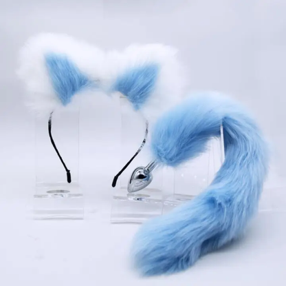 Deluxe Faux Fur Cat Ear Headband & Matching Metal Plug Tail Set (Available June 13th)