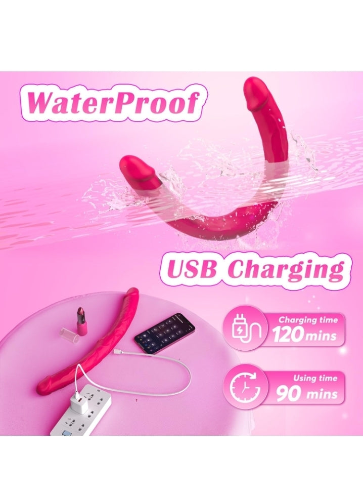 Double Dildo Vibrator Sex Toys: Double Sided Long Dildo with Realistic Glans and Veins Lesbian Sex Toys,Vibrating Strapless Dildos Silicone G Spot and Anal Vibrator with 10 Vibration for Women Couples
