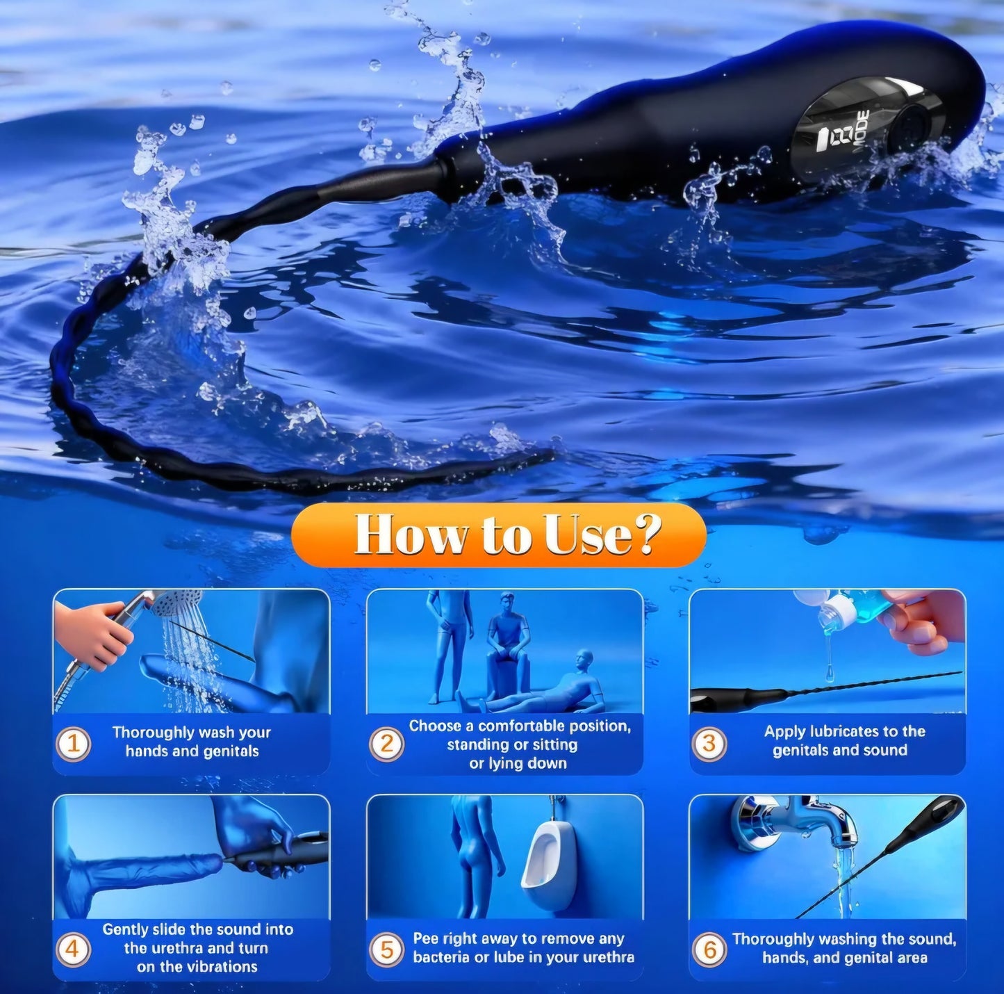 Penis Vibrator Vibrating Urethra Sound: Silicone Penis Plug Sounding Rod with 9 Vibration, Sex Toys - Catheters & Sounds Prostate Stimulator with Led, Urethral Vibrator BDSM Sex Toys for Men