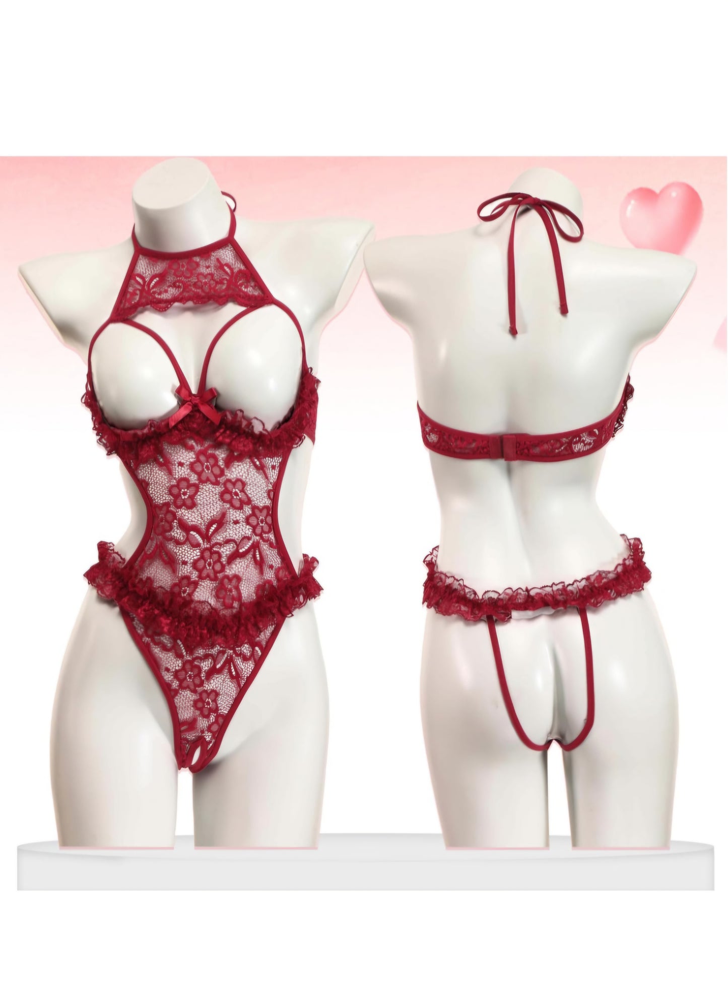 Avidlove Sexy Lingerie for Women Halter Neck One Piece Teddy Bodysuit Lace Mini Babydoll Sleepwear Size XL AMA